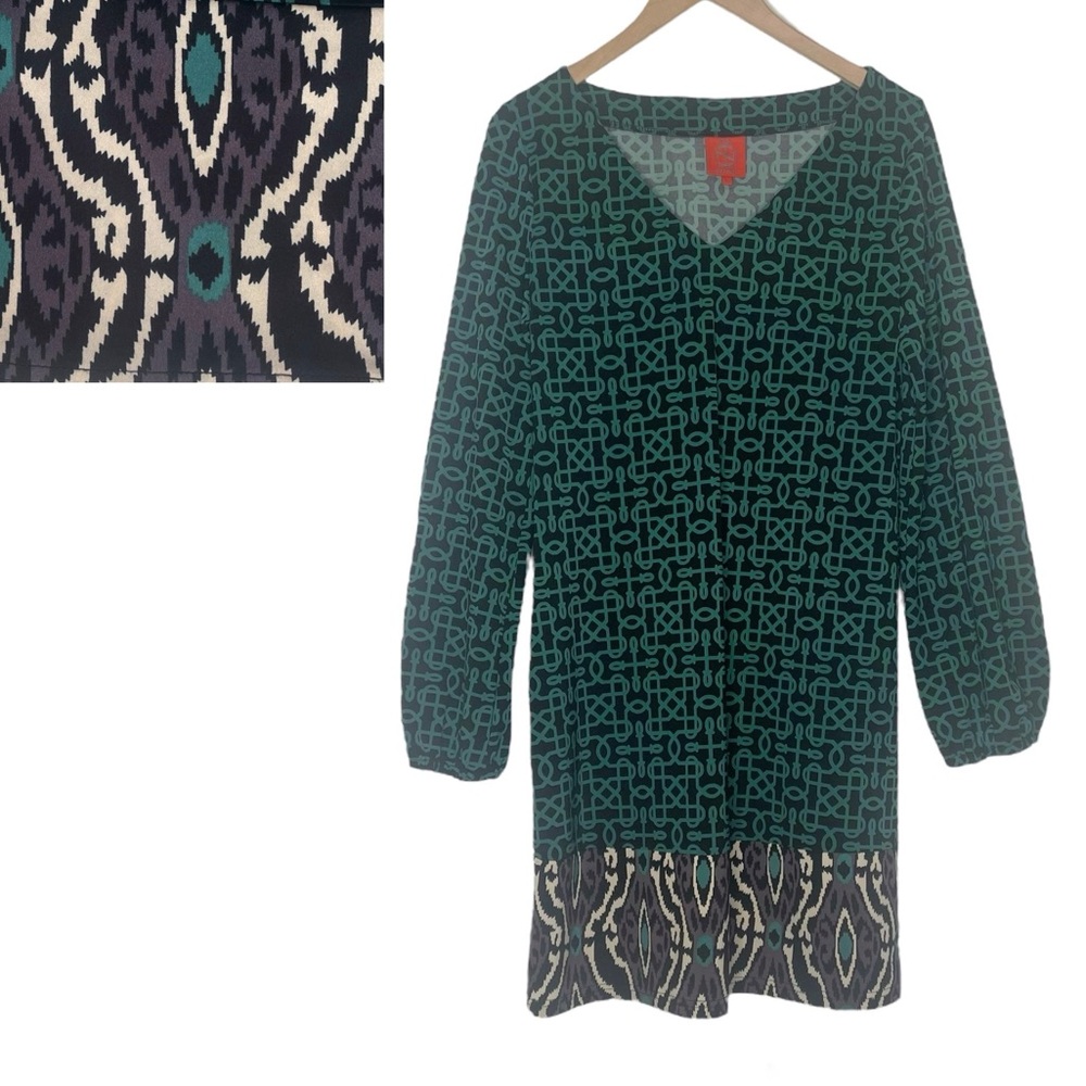 Tracy Negoshian Geometric Border Print Dress Size L Career Comfort Shift Pretty